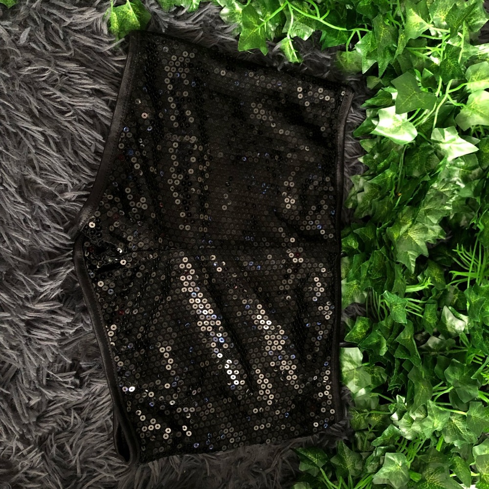 Black sequin mini shorts